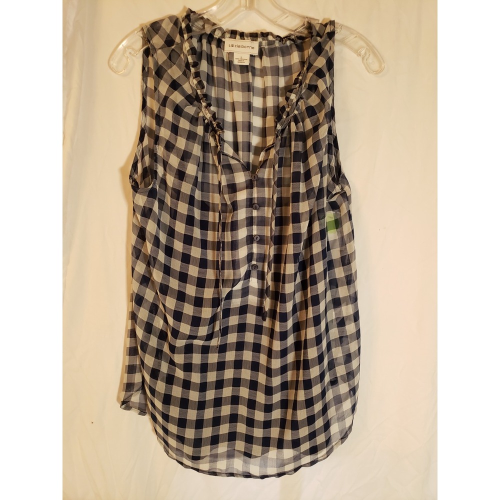 Women's Liz Claiborne Sleeveless Blue Checked Blouse Size L
